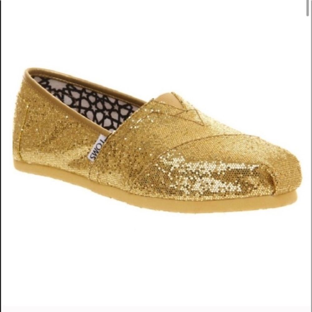 Toms Girls Classic Gold Glitter Flats Size 3